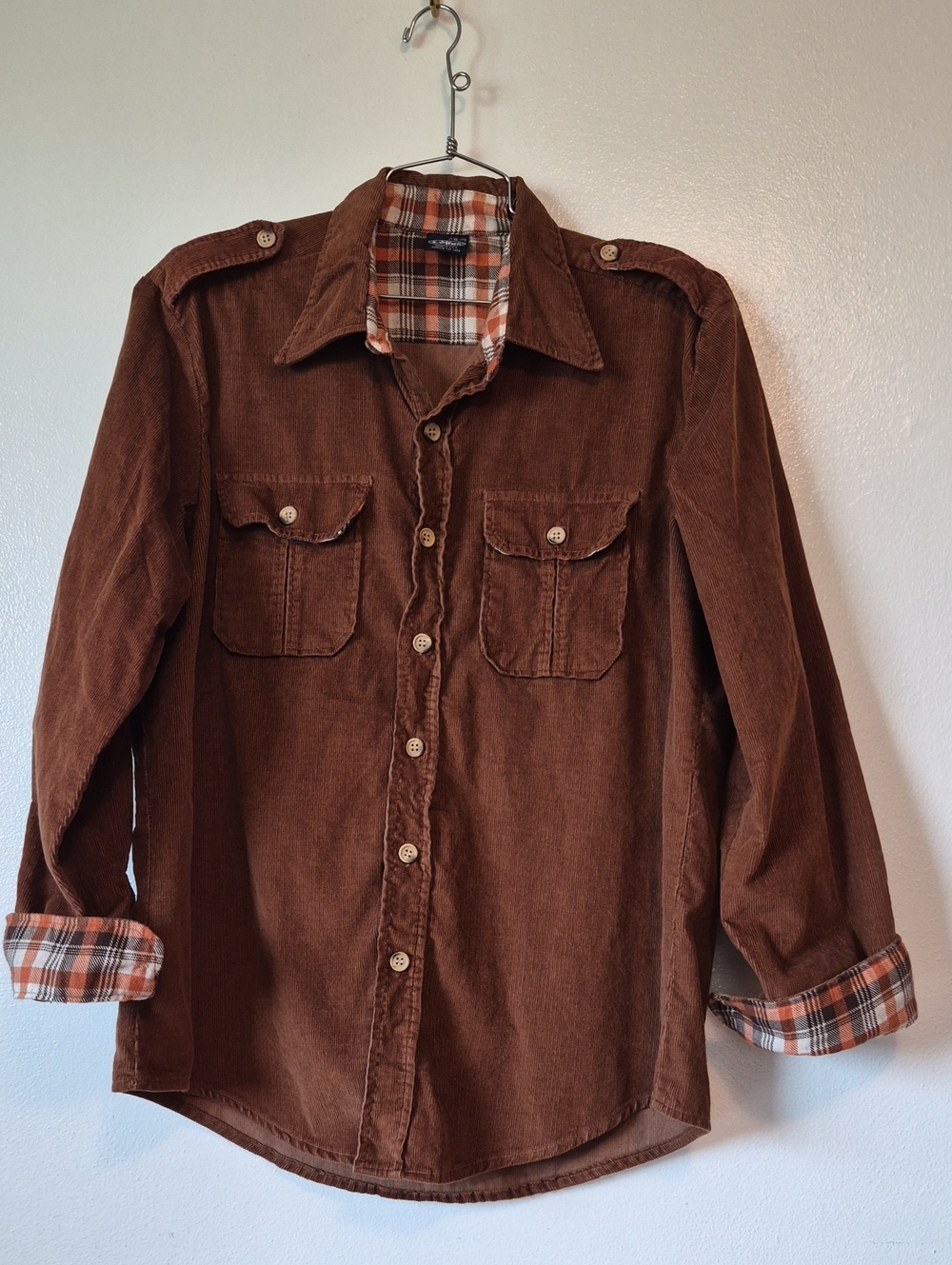 Mr Leggs Vintage Courderoy Shirt Brown XL Long Sleeve Button Front